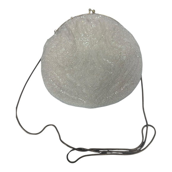 Carla Marchi Handbags - Carla Marchi White Sequin Clutch Bag Purse With Metal Strap Vintage